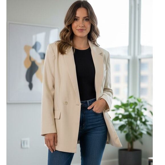 H&M Jackets & Blazers - H&M oversized fit  beige retro blazer jacket